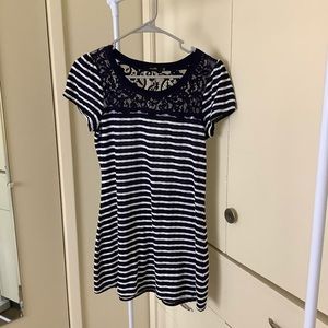 A-line T-shirt Blue-stripe Lace Dress